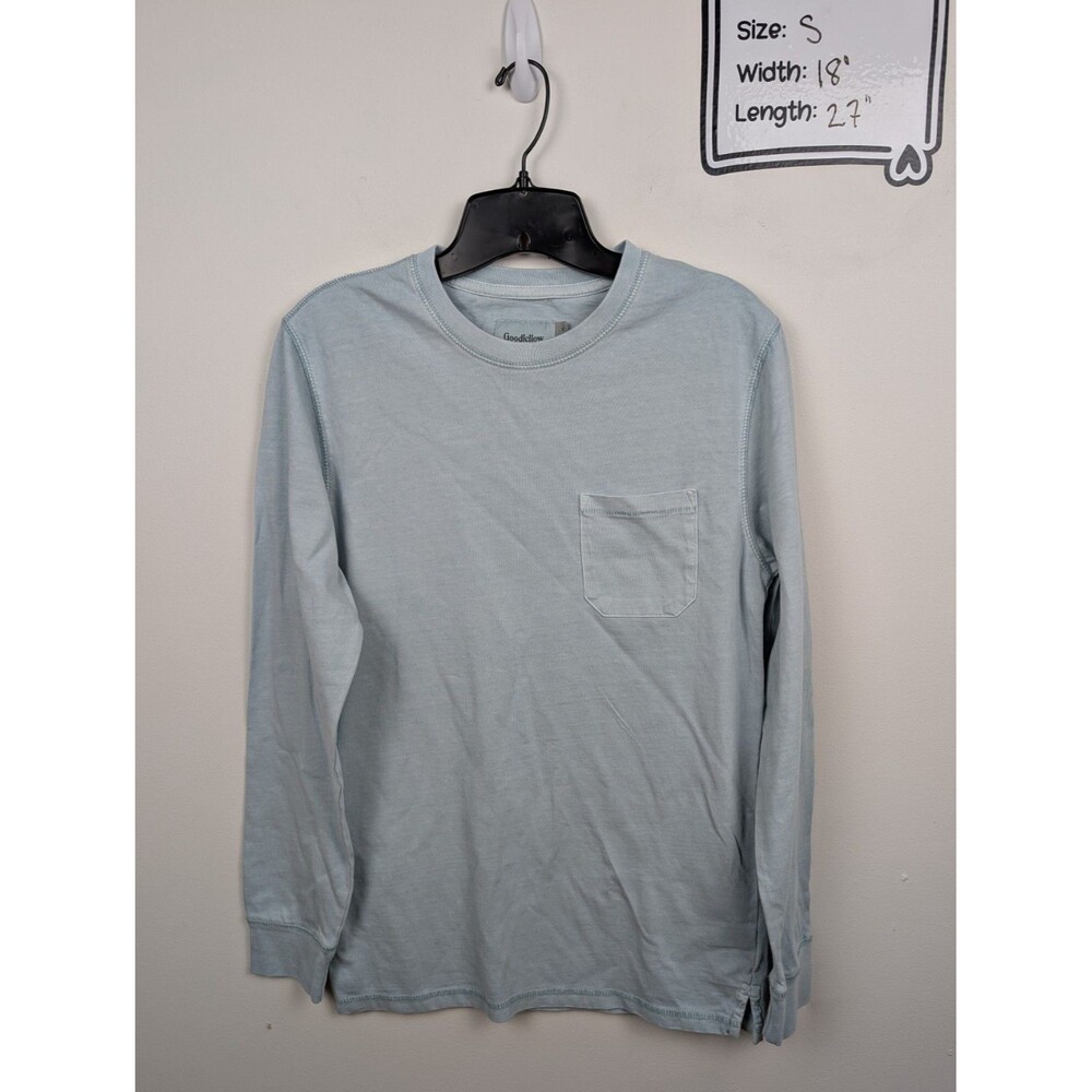 Goodfellow & Co Men’s Long Sleeve Garment Dyed Pocket T-shirt Small Aqua